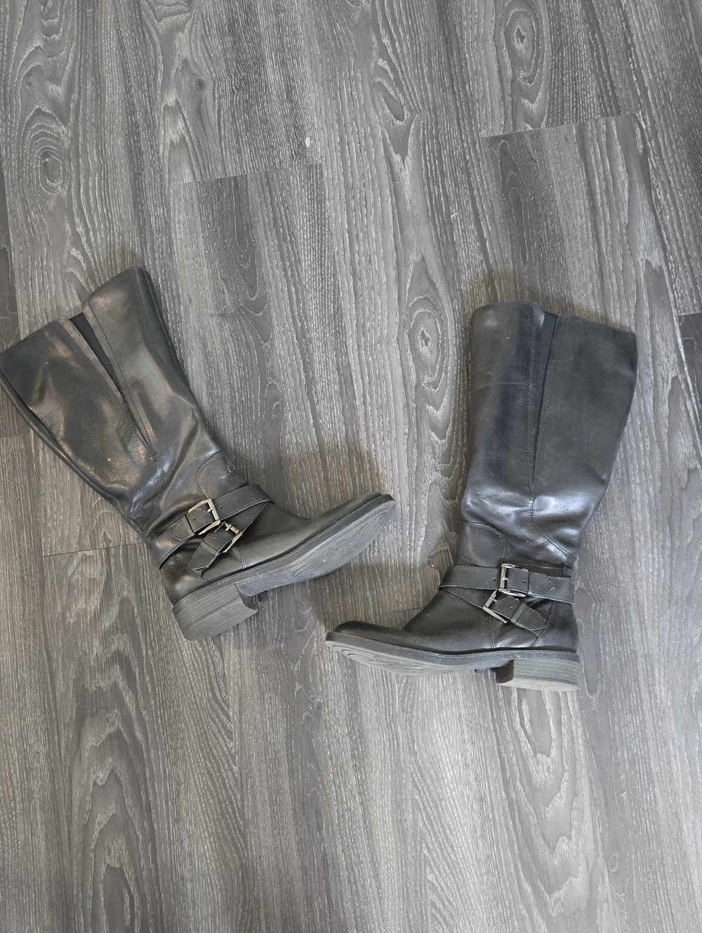 Enzo Angiolini "Sporty" black leather knee-high boots 7.5M Eascarly-w